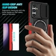 thumbnail image 2 of Allytechgroup Magnetic Case for Samsung Galaxy S25+ with Lens Slide Cover, [Non-Slip] [Military Grade Protection] Slim Shockproof Ring Stand Case Support Wireless Charging, Red+Black, 2 of 10