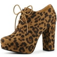 thumbnail image 1 of Botines con cordones y tacón grueso con plataforma para mujer Leopardo 38.5, 1 of 5