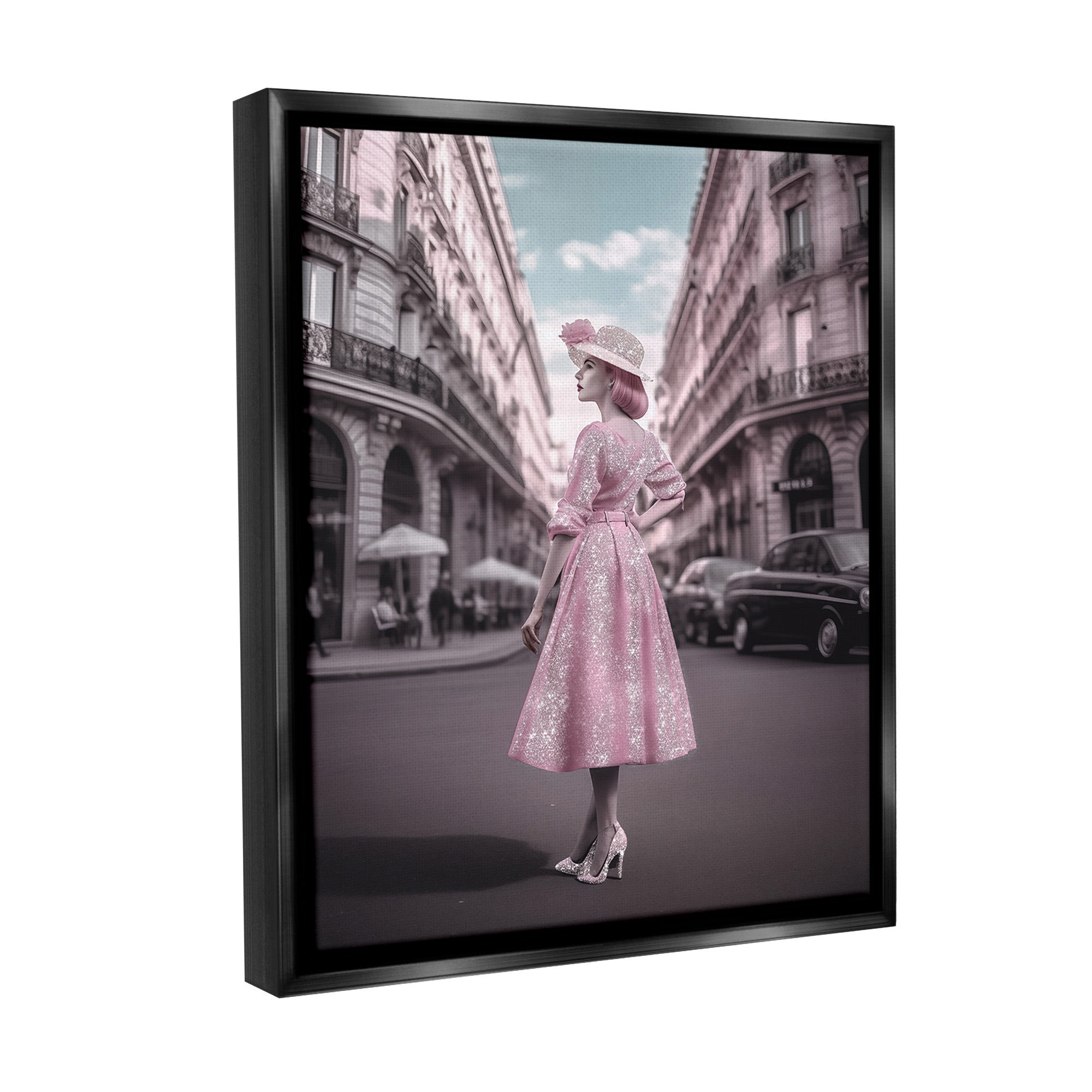 Stupell Industries Vintage Fashion in City Travel & Places Painting Black Floater Framed Canvas Art Print Wall Art, 25 x 31