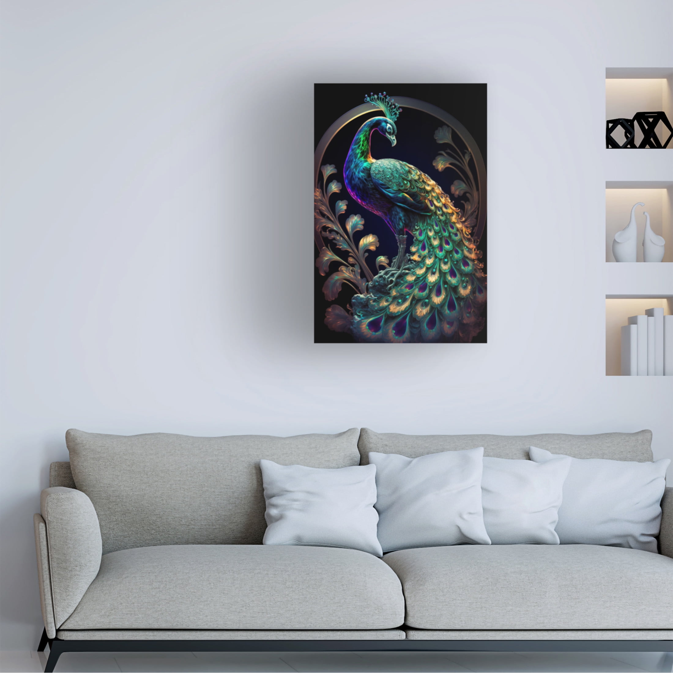 Canvas Wall Art - Ray Heere 'Proud Peacocks 22' Wall Art for Living Room, Bedroom, or Office Décor by Trademark Fine Art - 30 x 47 Inches