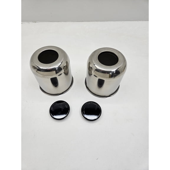 2- Stainless Steel Trailer Wheel Center Hub Cap Covers / 4.25 Bore / Black Cap