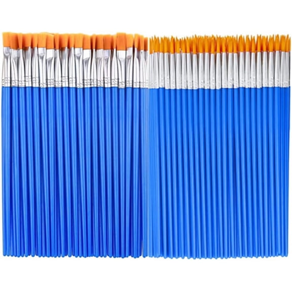 100 Pcs Small Paint Brushes Bulk, Paint Brushes Round and Flat Small Brush Bulk Classroom Crafts Paint Brushes for Acrylic Painting, Detail Painting, Watercolor Canvas Face Painting
