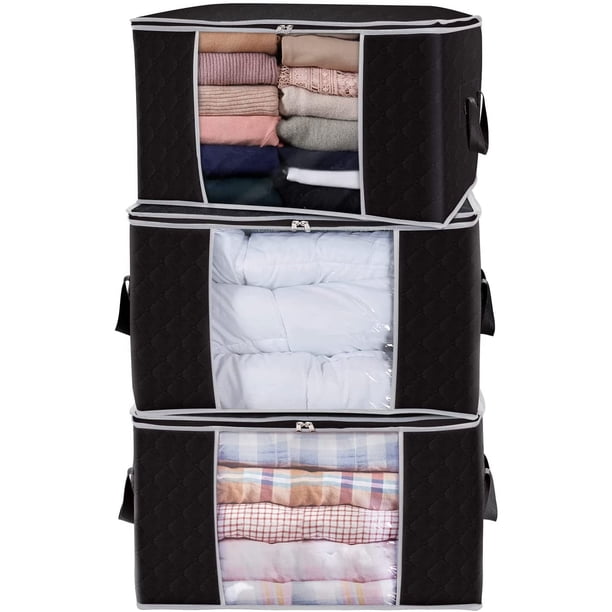 Lifewit 3 Piezas Organizadoras de Ropa Transparente Bolsa de Almacenamiento Ropa plegable negro