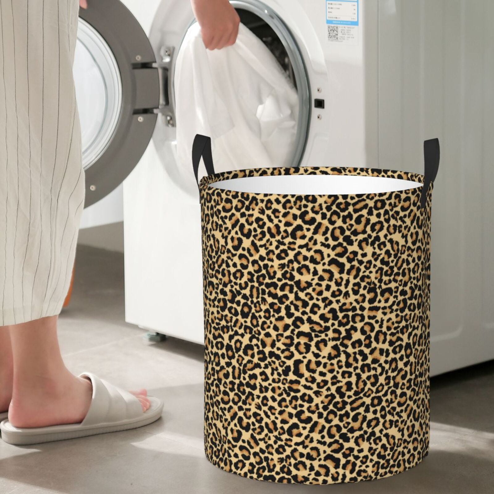 Large Laundry Basket with Handles - Leopard Print Kids Baby Dirty Clothes Laundry Hamper for Bedroom Aesthetic