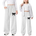 thumbnail image 5 of LRen Baggy Sweatpants for Girls Cute Bow Straight Wide Leg Sweat Pants Trendy Teens Elastic Waist Athletic Joggers with Pockets,White,10-11 Years, 5 of 5
