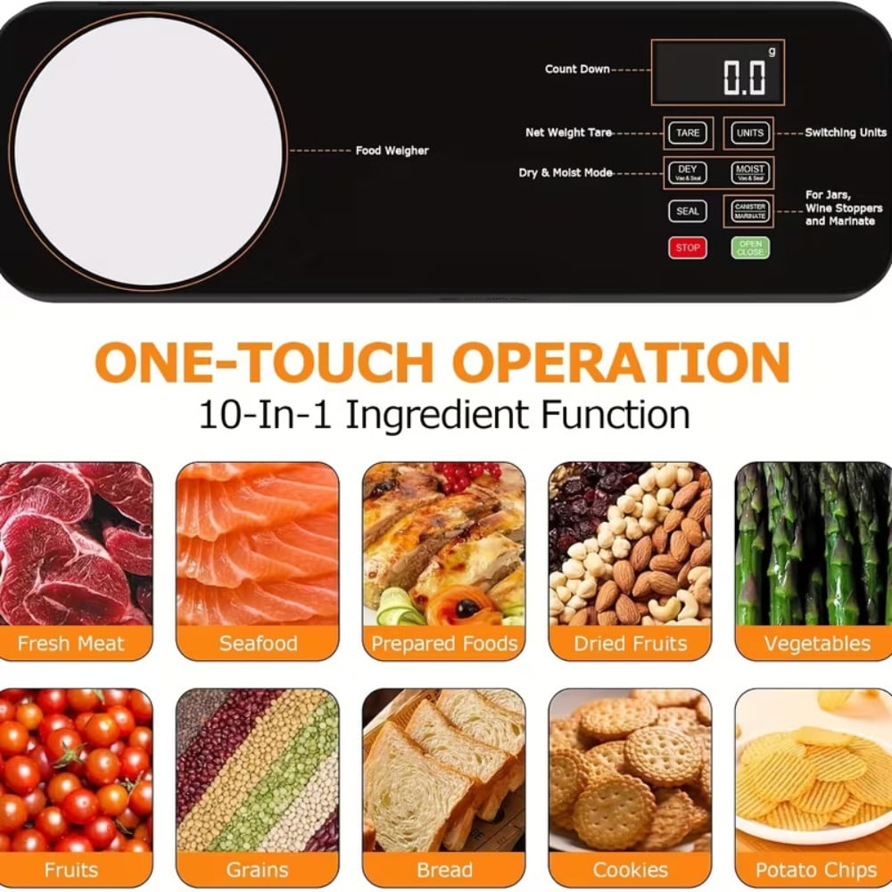 7-in-1 Automatic Vacuum Sealer with Kitchen Scale - 90KPA Food Sealer, Built-in Cutter, Dry/Wet Modes, Compact Food Sealer