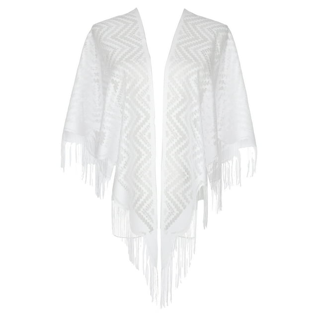 Chales y envolturas INSPIRE CHIC para vestidos de noche, bufandas triangulares de encaje con flecos para bodas y fiestas formales 70.9"x27.6" blancas