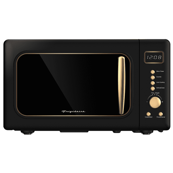 Frigidaire 0.7 Cu. Ft. 700 Watt Retro Countertop Microwave Oven, Black and Gold