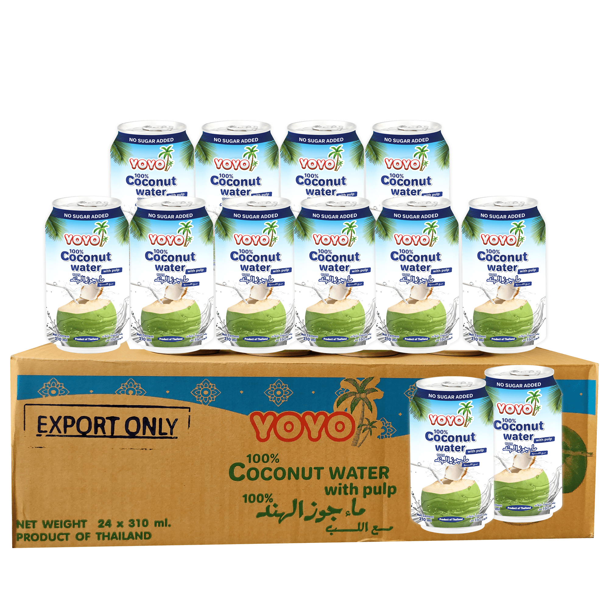 YOYO 100 Coconut Water with Pulp, No Sugar Added, 10.5 fl oz (Pack 12