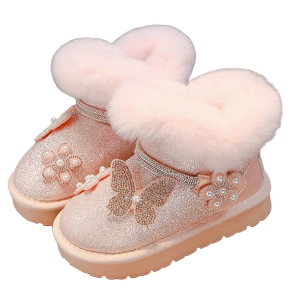 YMUQEIGH Girls Winter Boots Toddler Girl Boots Warm Sparkle Sequin Outdoor Non-Slip Snow Boot for Little kids