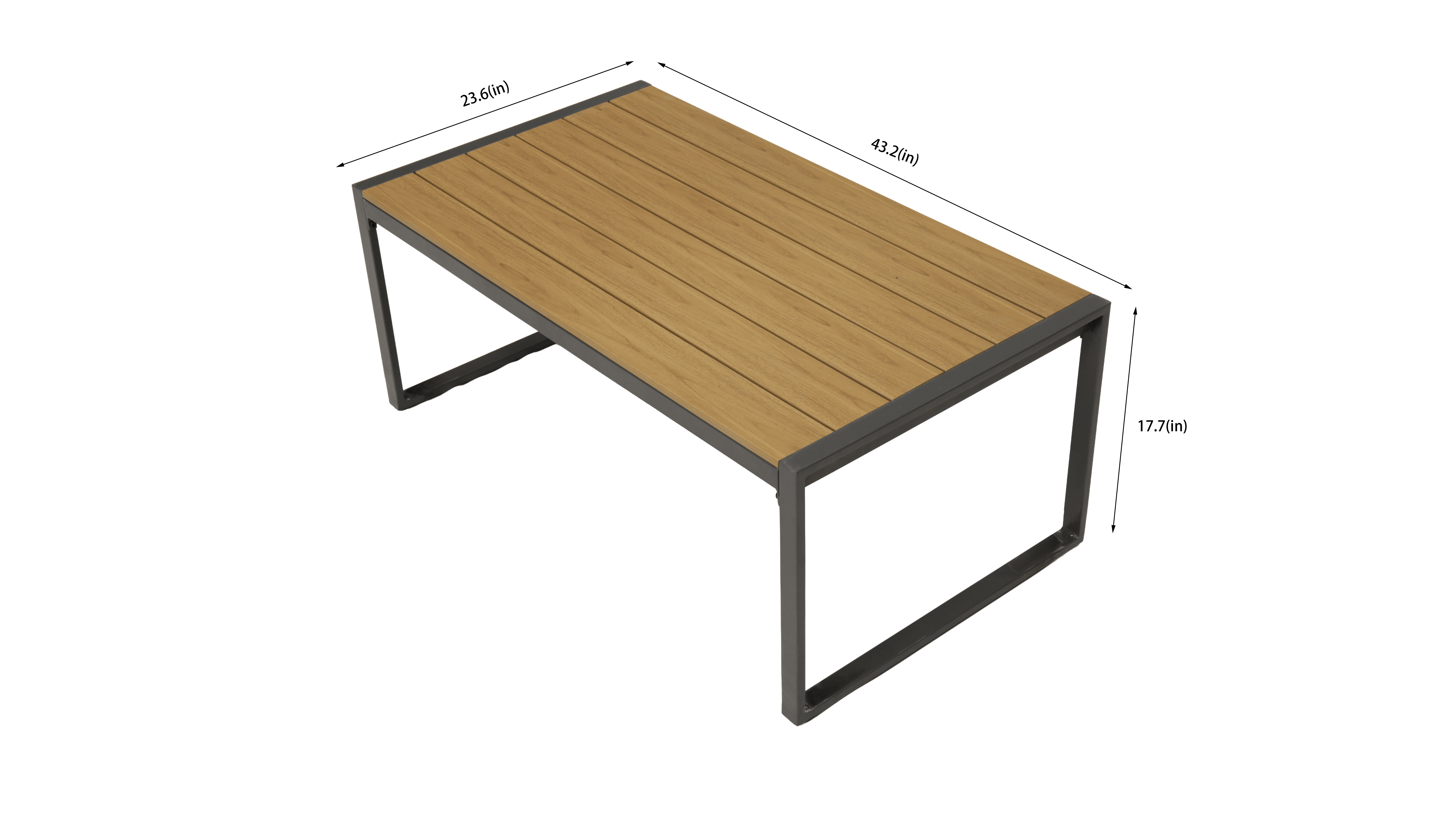 Rectangular Outdoor Patio Coffee Table, Rustproof Steel Frame with Weather Resistant WPC Wood-Like Tabletop, 165 LBS Capacity Side Table for Deck Porch Balcony Yard