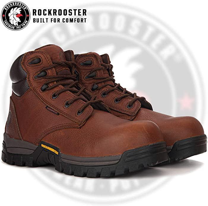 ROCKROOSTER Safety Work Boots Men Lace-up Leather Steel Toe Water Resistant Shoe 