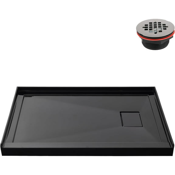 Streamline GB-2526-108-BL 48 in. x 32 in. Alcove Acrylic Shower Base in Glossy Black With Right Drain, Drain Included
