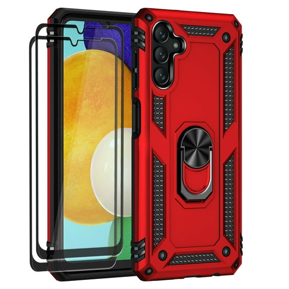 Aggxpf Samsung A14 5g Case Screen Protector Pack, Tempered Screen Protector Phone Case with Metal Ring Stand for Galaxy A14 5G, Red