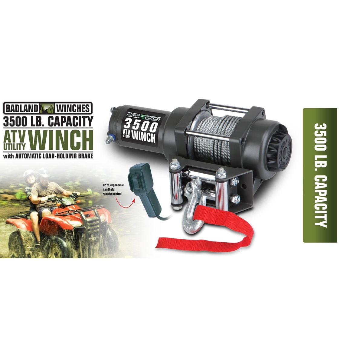 Badland Electric Winch 3500 lb. ATV/Utility Automatic Load Holding Brake  61257