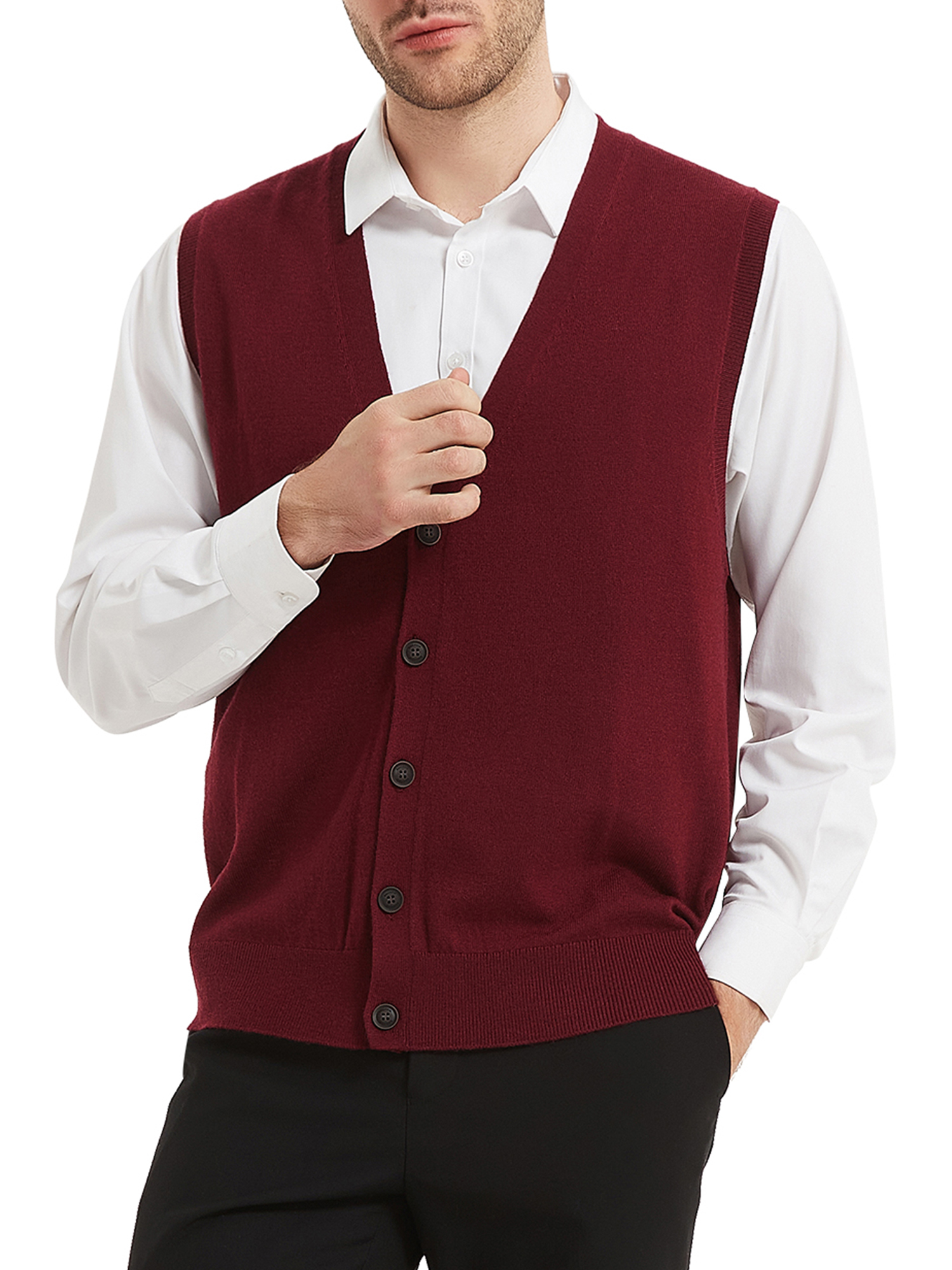 Kallspin Men's Vest Sweater Cashmere Wool Blended V Neck Sleeveless