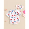 thumbnail image 2 of Biezeib Baby Girls Independence Day Romper Short Sleeve O Neck Popsicle Print Romper with Headband, 2 of 6