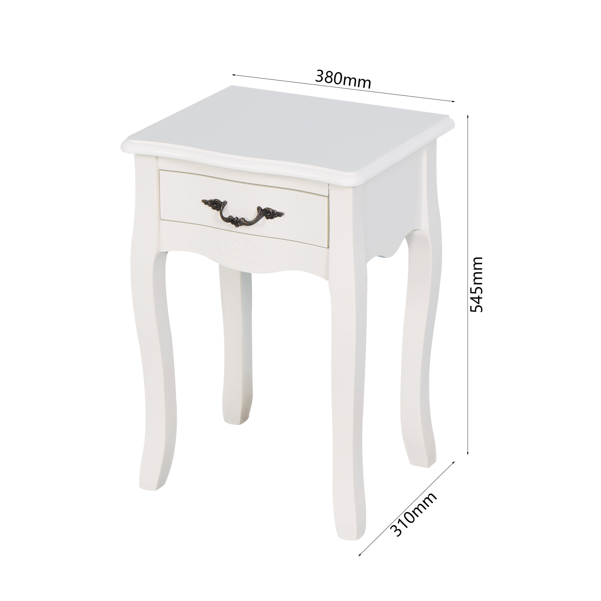 MAYEERTY White Living Room Floor-standing Storage Table with Drawer & Curved Legs