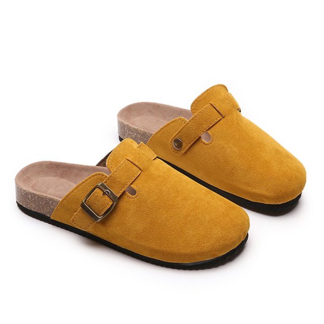 Zapatillas de mujer, clogs & mules de gamuza y piel con soporte en arco, casuales, amarillo