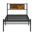 thumbnail image 6 of Twin Size Heavy Duty Metal Platform Bed Frame with Wood Headboard and Under Bed Storage, No Box Spring Needed, Black and Brown Industrial Design, 6 of 8
