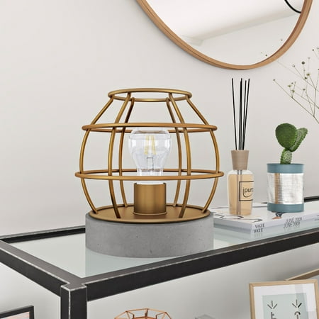 Brass Antique Table Lamp - Kennet Industrial Table Lamp with Antique Brass Cage and Concrete Base