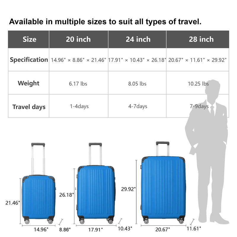 3-Piece Lightweight Luggage Set (20", 24", 26") with Spinner Wheels, Trunks with TSA Lock and Adjustable Telescopic Handle