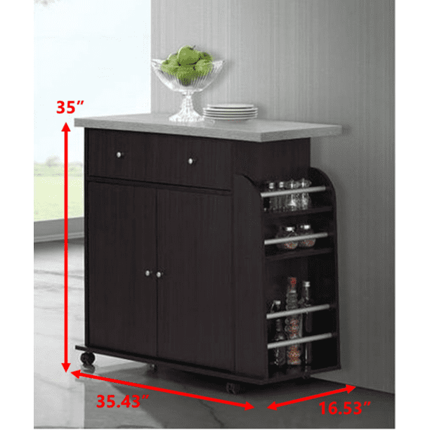 Hodedah Kitchen Cart with Spice Rack & Towel Rack, Chocolate