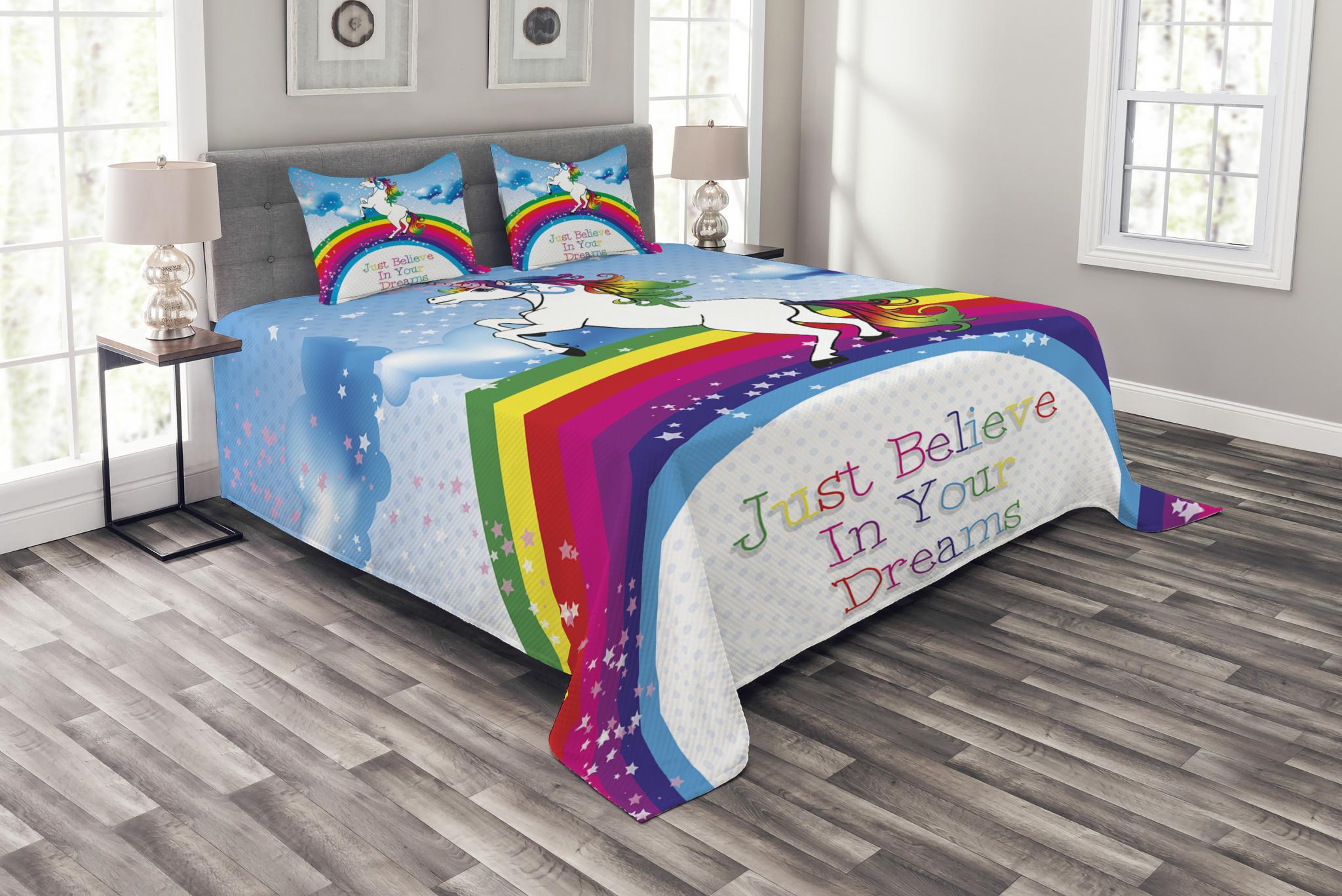 Sleepdown Kids Childrens Summer Rainbow Happiness Quotes Sweet Life White Hearts Stars Reversible Soft Easy Care Duvet Cover Quilt Bedding Set with Pillowcase Single 135cm x 200cm