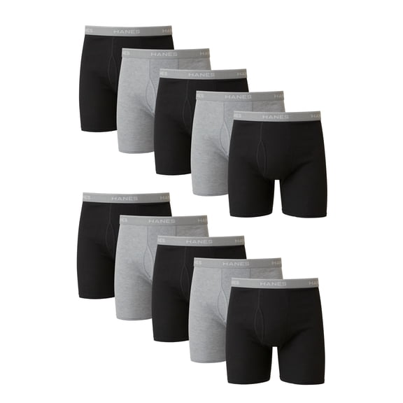 Hanes Men's Super Value Pack Black/Grey Boxer Briefs, 10 Pack