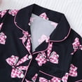 thumbnail image 5 of Fewfanhot Women's Satin Pajama Set, Pink Checkered Bow Print Short Sleeve Button Down Sleepwear, Soft Loungewear with Shorts for Ladies, S-2XL, 5 of 9