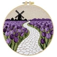 thumbnail image 1 of Cross Stitch Kits for Beginners | Purple Tulips (20cm with Frame), 1 of 4