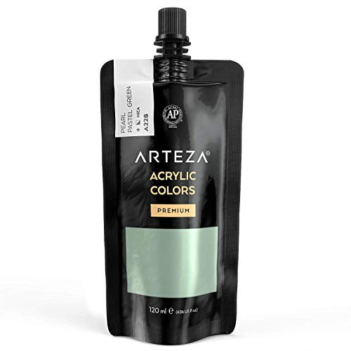 Arteza Metallic Acrylic Paint, Pearl Pastel Green A228, 120 ml Pouch