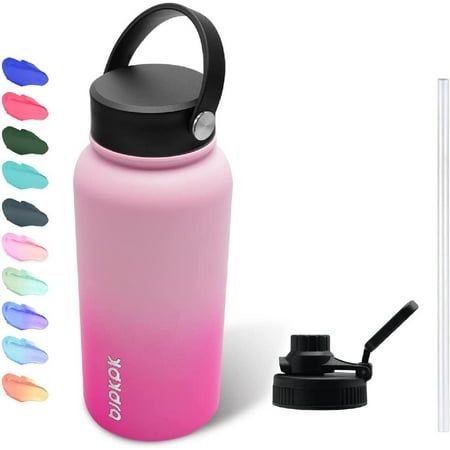 

Insulated Sports Water Bottle with Straw(27oz--64oz) Stainless Steel Water Bottles Keep Cold for 24h & Hot for 12h Half Gallon Water Bottles Great for Hiking and Camping