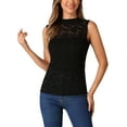 thumbnail image 1 of INSPIRAR CHIC Top sin mangas de encaje floral para mujer con cuello alto, transparente, color negro, 1 of 6