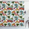 thumbnail image 1 of Ocean Shower Curtain, Hawaiian Surfer on Wavy Deep Sea Retro Style Palm Trees Flowers Surf Boards Print, Fabric Bathroom Set with Hooks, 69W X 84L Inches Extra Long, Multicolor, by Ambesonne, 1 of 3