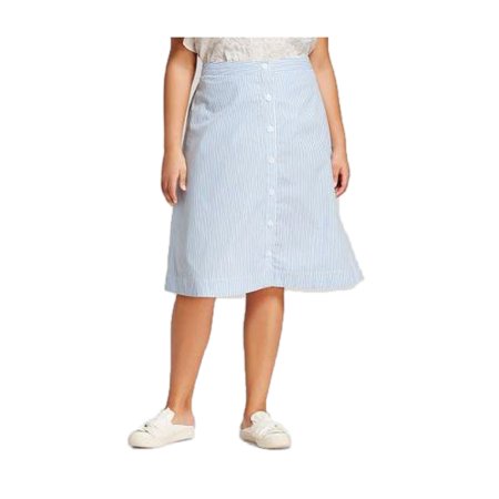 A New Day Women A-Line Midi Striped Button-Up Skirt White/Blue (Best Sneakers To Wear With Skirts)