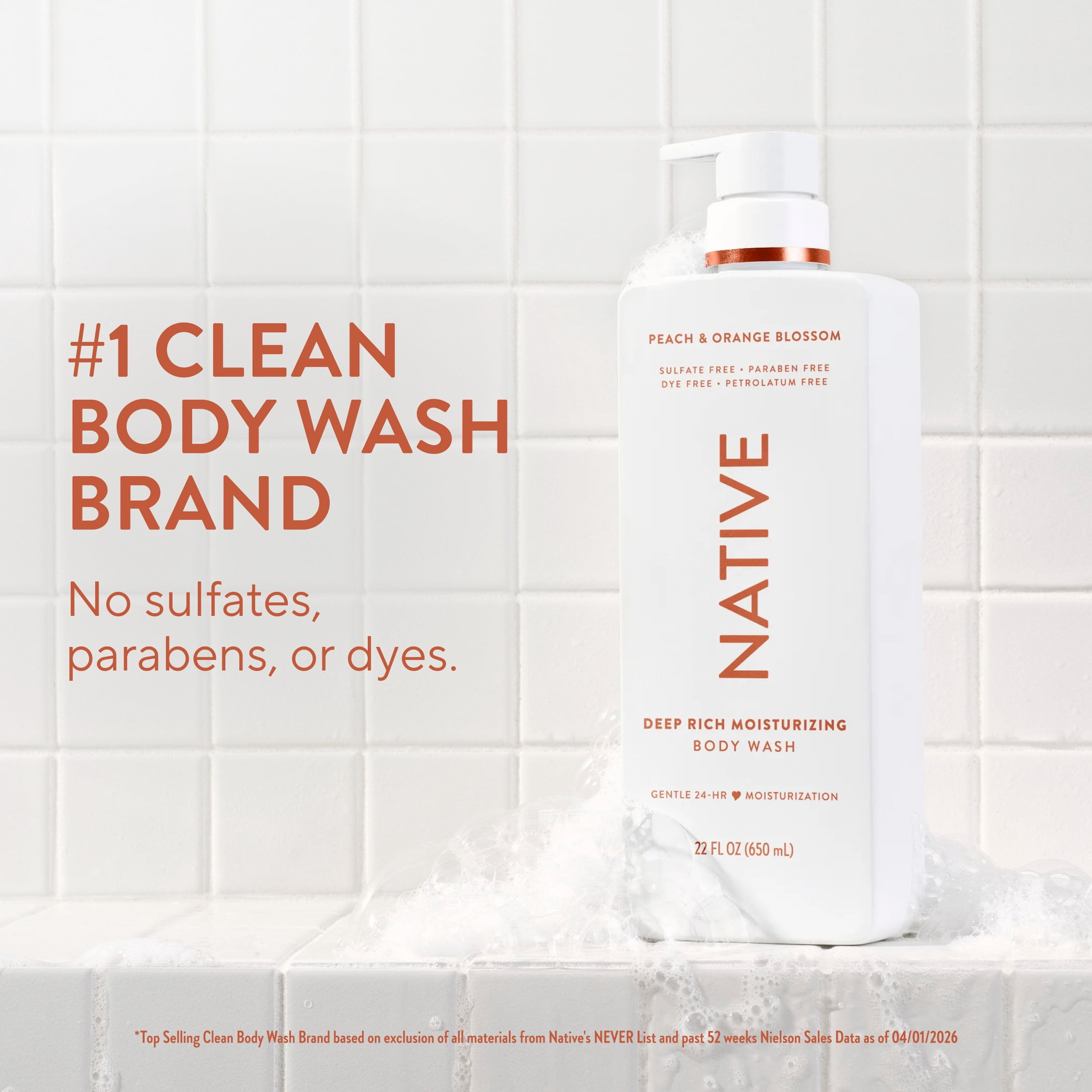 Native Moisturizing Body Wash Peach & Orange Blossom, 22 fl oz