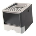 thumbnail image 4 of Caja de arena para gatos con capucha, orinal para gatos completamente cerrado, portátil, lado alto, reutilizable, entrada frontal, salida , , GRIS, 4 of 8