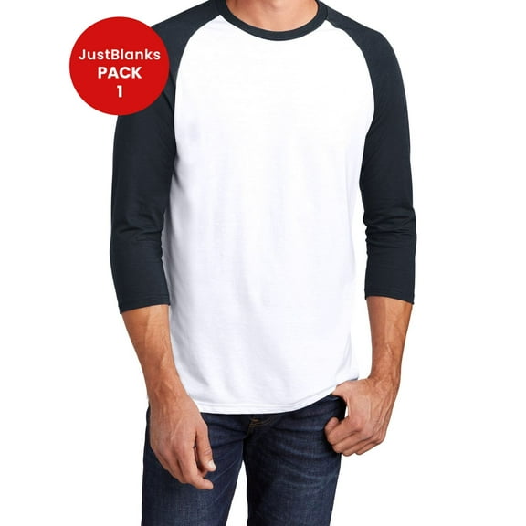 JustBlanks Mens Perfect Tri 3/4 Sleeve Raglan Back neck tape 4.5 oz. Weight T Shirt