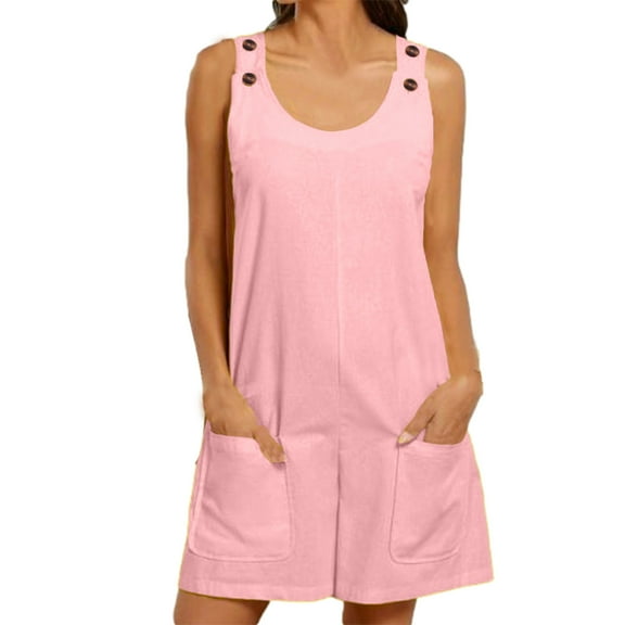 cfhntfmh Plus Size Jumpsuit for Curvy Women Loose Sleeveless Pocketed Shorts Rompers Summer Soft Cotton Linen Clothes