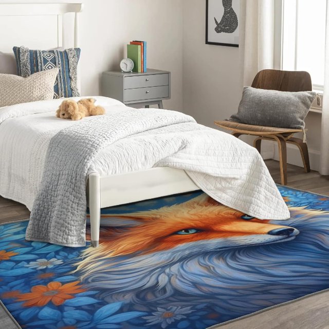 Fox Rug 4x7 Area Rugs for Bedroom Living Room, Wildlife Area Rug, Wild Animal Carpet Machine Washable Non-Slip Rug, Soft Low Pile Area Rug, Indoor Decorative Rugs d&ip198