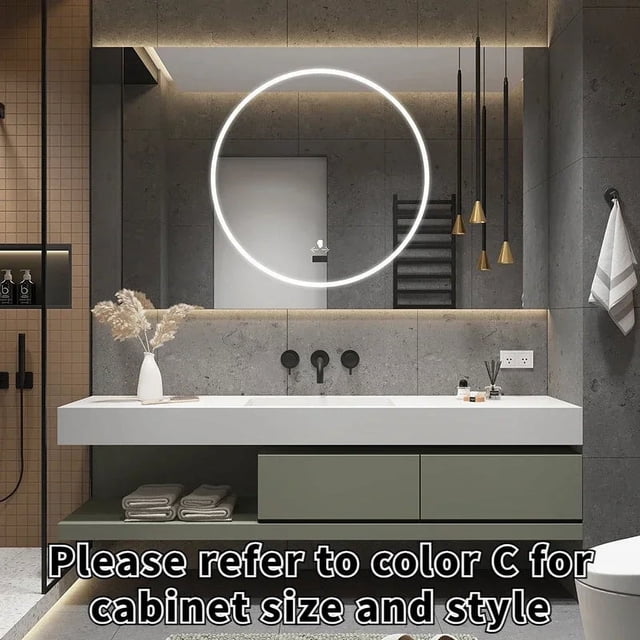 Bathroom Cabinet Smart Mirror Cabinet Slate Ceramic Integrated Washbasin Bathroom Vanity Cabinet with Sink Bathroom Furniture My Lux Decor Round