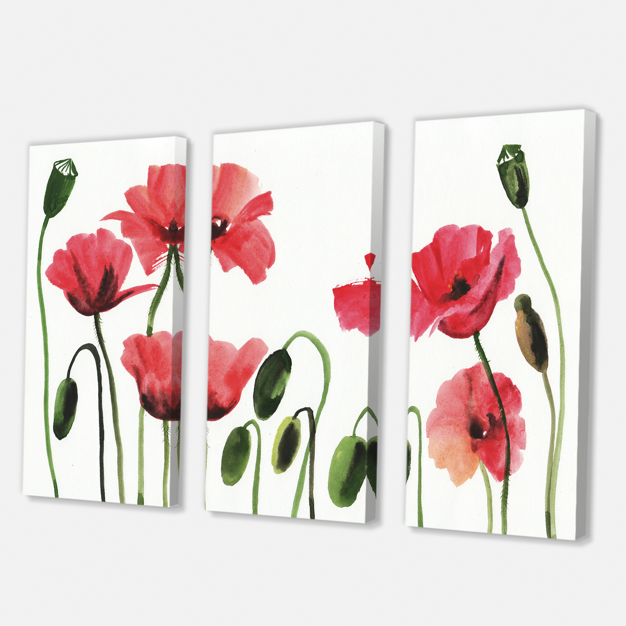 Designart ' Ancient Red Blooming Poppies ' Traditional Canvas Wall Art Print