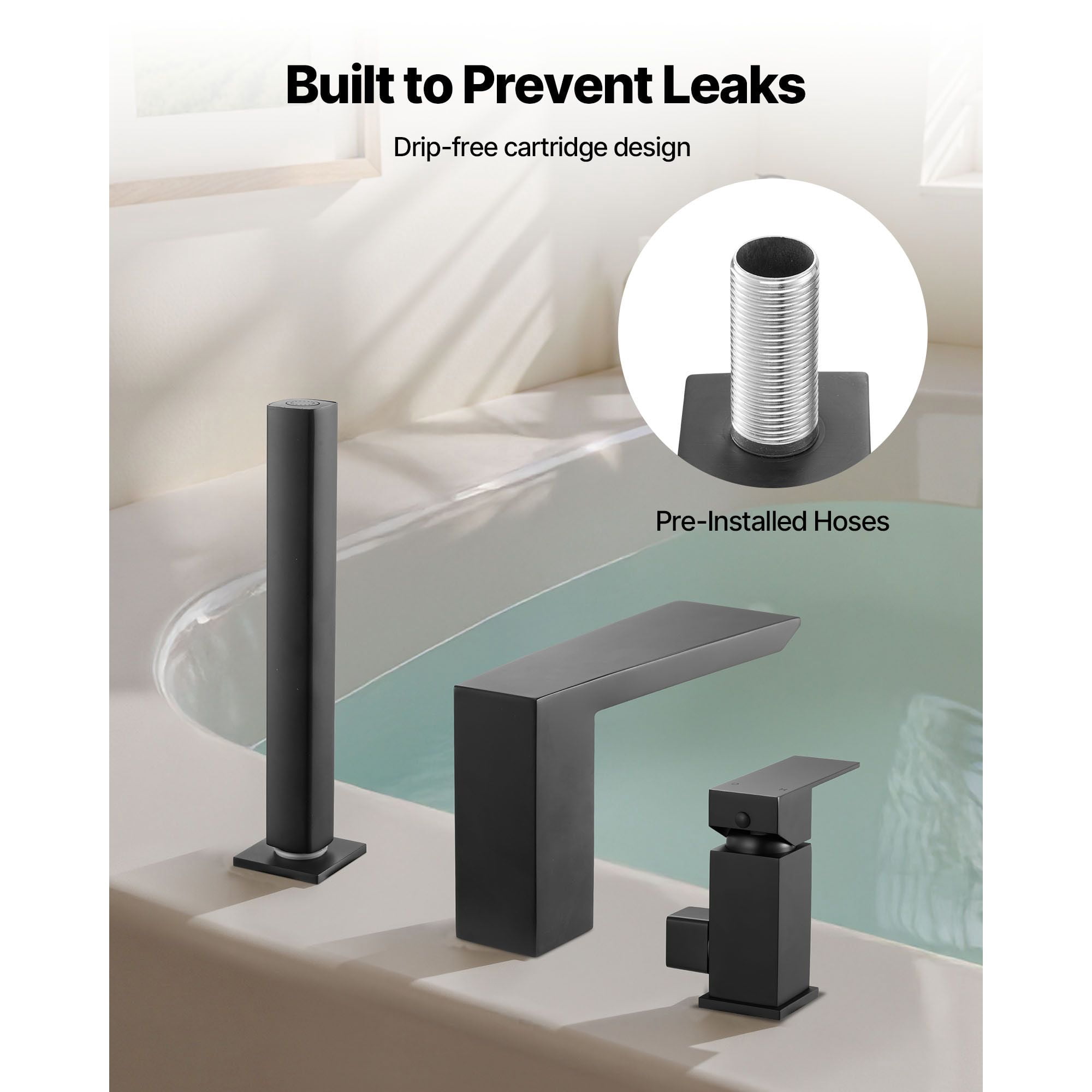 Dranite Roman Tub Faucet 3 Hole Waterfall Bathtub Faucet Set with Shower Head