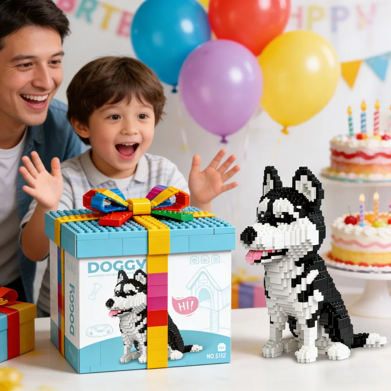 Micro Mini Husky Dog Building Blocks Set Micro 3D Animal Building Blocks for Age 14+ Fun Gift & Educational Toy for Dog Pet Lovers