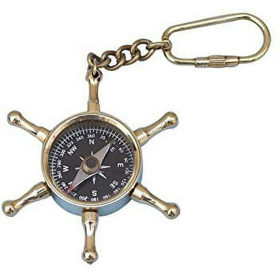 Solid Brass Ship's Wheel Compass Key Chain