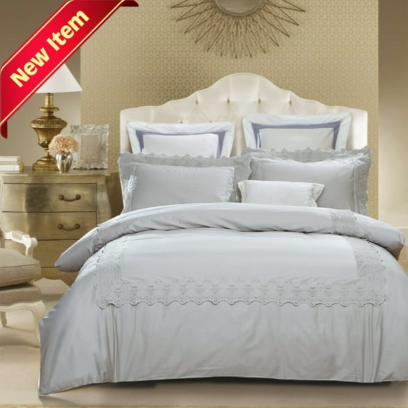 Charlotte 100% Cotton Victorian Design Silver Duvet Cover Set Charlotte / Full/Queen