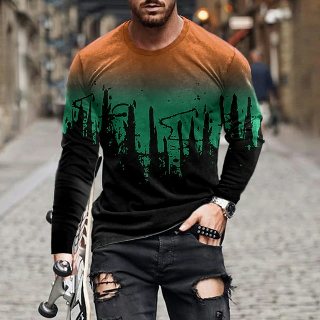 zanvin Hauts d'Été, Mode Homme Décontractée Chandail à Col Rond Imprimé T-Shirt à Manches Longues Blouse