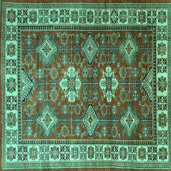 Ahgly Company Machine Washable Indoor Square Persian Turquoise Blue Traditional Area Rugs, 4' Square