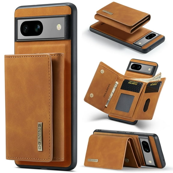 2 in 1 Wallet Case for Google Pixel 7a, Retro PU Leather Cell Phone Back Cover Magnetic Detachable with Wallet Credit Card Cash Holder Kickstand for Google Pixel 7a, Brown